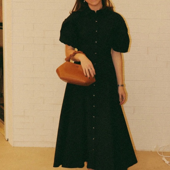 Alexis Amilya Puff-Sleeve Fit & Flare Midi Shirt Dress - Black - Picture 3 of 11